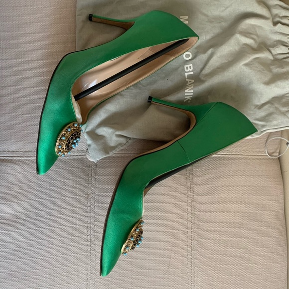 Manolo Blahnik Giuba Satin Green Size 41 - Picture 3 of 6